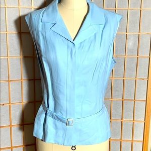 Etcetera, blue top w/hidden buttons and a belt